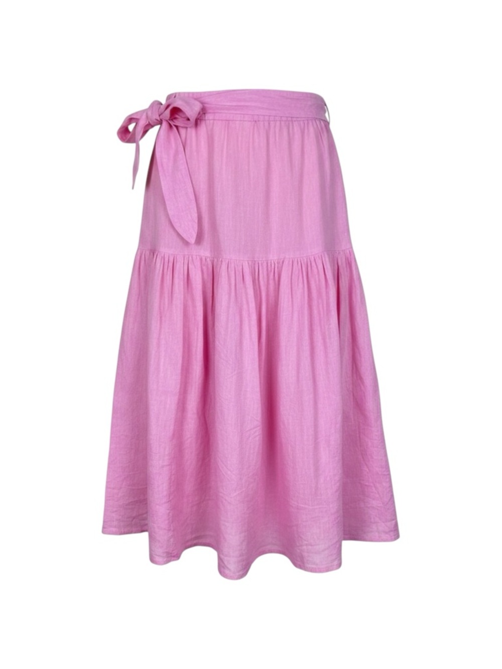 Talbots Tiered‎ Midi Skirt Pink Cotton Linen Look Elastic Waist Women’s Medium